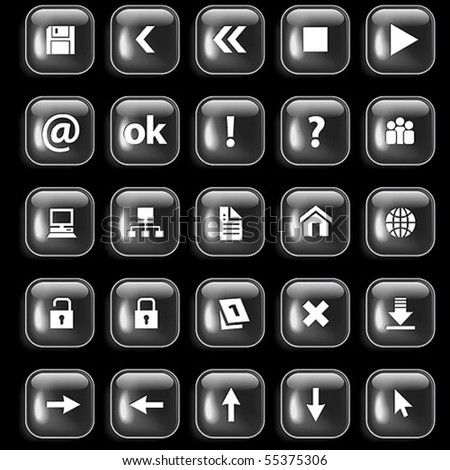 Set of gray glossy buttons for web design on black background