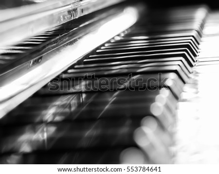 Black and white tone. Abstract and closeup of piano keys