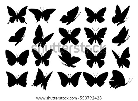 Set of butterflies, isolated on white, collection of silhouettes, EPS 8.