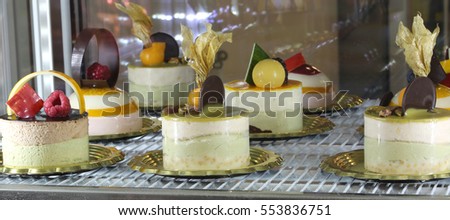 semi-frozen desserts at the restaurant inside the refrigerator Royalty-Free Stock Photo #553836751