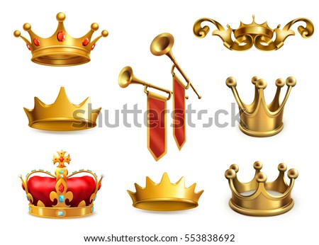 Gold crown of the king, 3d vector icon set Royalty-Free Stock Photo #553838692