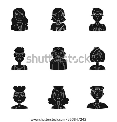 People of different profession set icons in black style. Big collection of people of different profession vector symbol stock illustration
