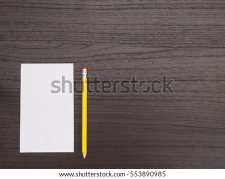 Wood Desktop, White Notepad, Pencil on Desk