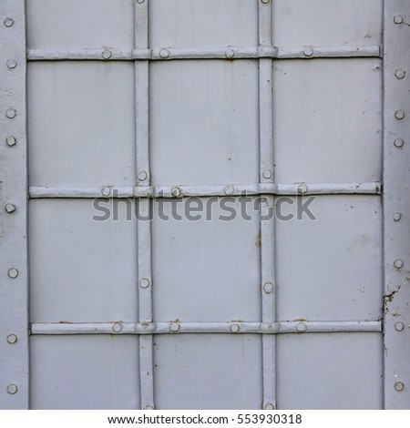 Old Silver Metal Gate Or Door With Iron Forged Decorative Grid Ornament Square Background. Gray Castle Gate Vintage Frame Aged Texture. Monastery Gate Grey Surface. Convent Or Abbey Door Structure