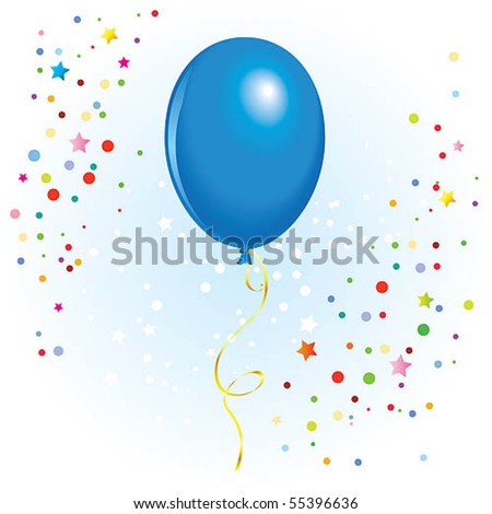 Blue balloon with dangling curly ribbon in vector format