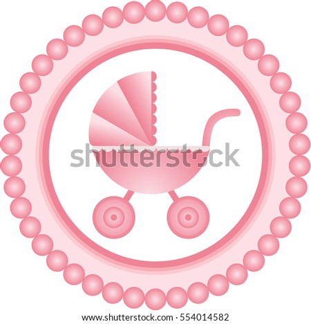 Baby carriage pink round label