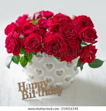 Beautiful red roses .Beautiful bouquet for a birthday .Congratulation with a flowers .