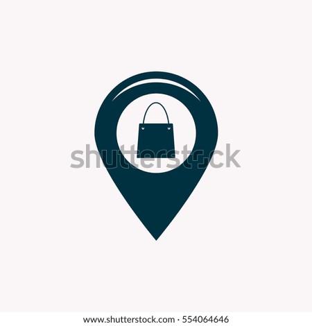Map pointer with a shopping cart symbol