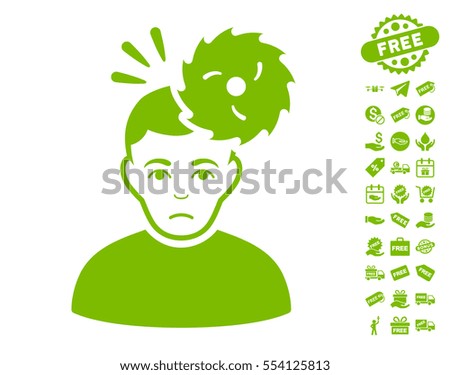 Headache icon with free bonus pictures. Vector illustration style is flat iconic symbols, eco green color, white background.