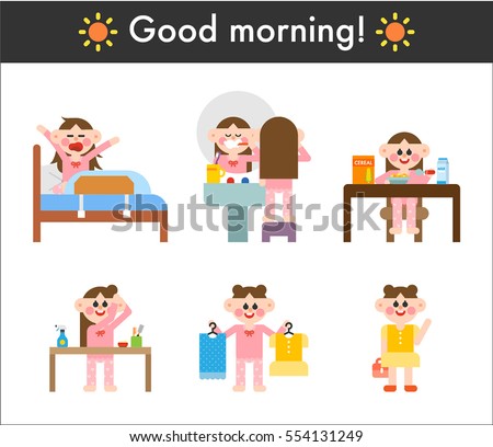 good morning life cute character girl vector illustration flat design
