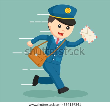 postman running delivering letter Royalty-Free Stock Photo #554159341