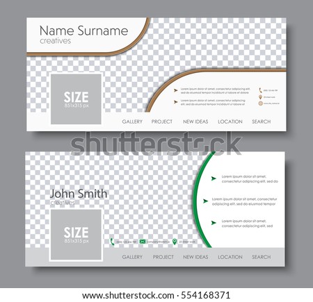 set of banners for the standard size for a social network. Template with space for a photo, contact information, and buttons. Vector illustration.