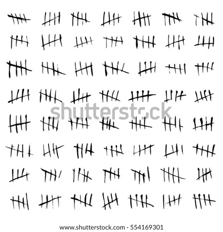 Tally marks, counting waiting number marks isolated on white wall. Progress time marks on wall prison illustration.