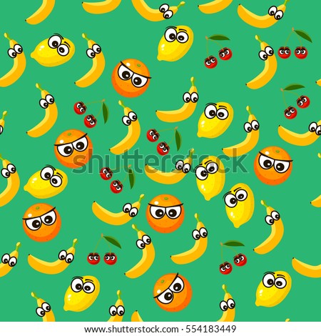 Very high quality original trendy vector seamless pattern with a lemon character, personage or face
