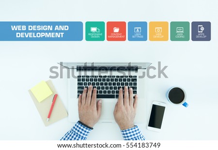 Web Design and Development Concept with Icon Set