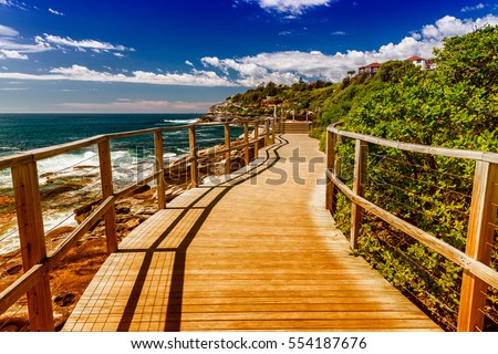 Bondi Beach landscape, Sydney on a sunny day. Royalty-Free Stock Photo #554187676