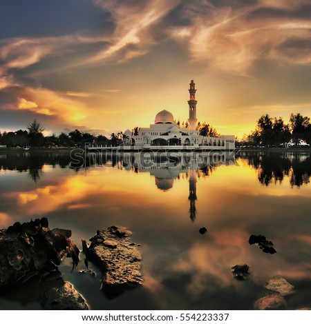 Beautiful nature landscape of Terengganu, Malaysia, Masjid Tengku Tengah Zaharah during sunset , long exposure( photography)