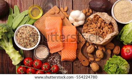 healthy food composition Royalty-Free Stock Photo #554224780