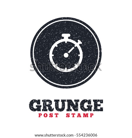 Grunge post stamp. Circle banner or label. Timer sign icon. Stopwatch symbol. Dirty textured web button. Vector