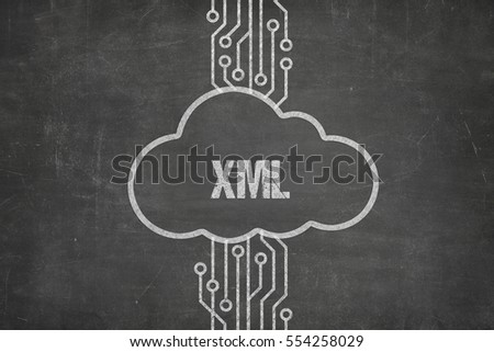 XML text on blackboard with cloud symbol