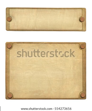 Old Brass Plate embossed (Clipping path) Royalty-Free Stock Photo #554273656