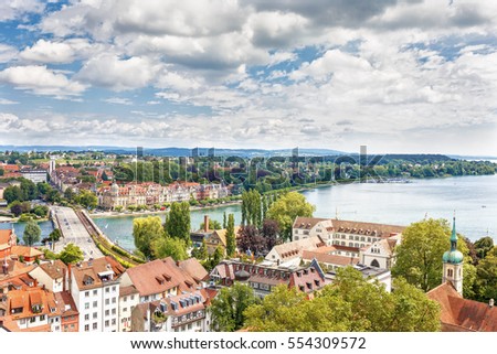 A view of Bodensee from Munster of Konsnanz city.Germany. Royalty-Free Stock Photo #554309572