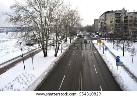  Snow on the Street in Novi Sad, Serbia