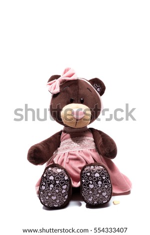 Portrait of a plush teddy bear toy. Valentine day