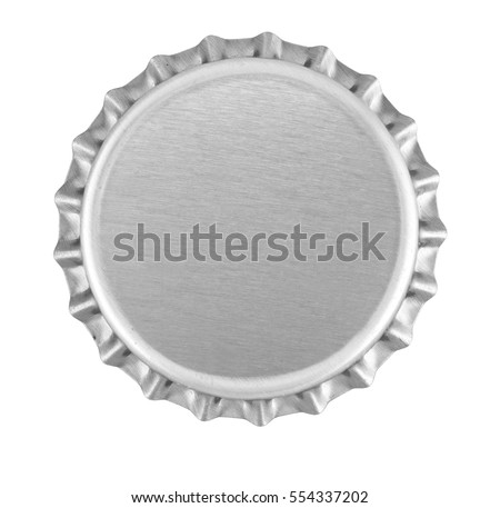 Silver bottle top isolated against white close up from above Royalty-Free Stock Photo #554337202
