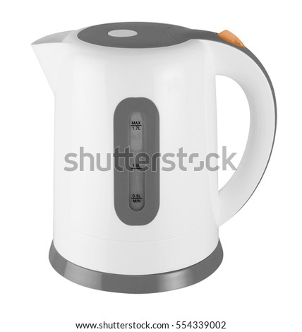grey kettle on white background