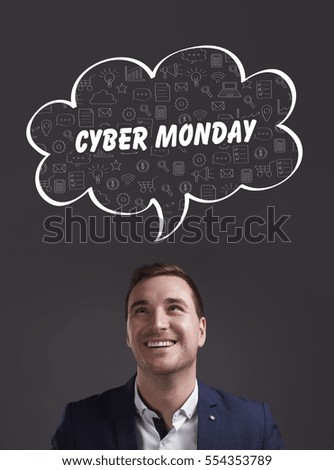 Business, Technology, Internet and marketing. Young businessman thinking about: cyber monday