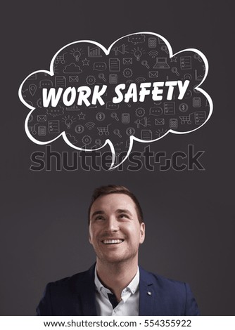 Business, Technology, Internet and marketing. Young businessman thinking about: work safety