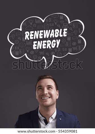 Business, Technology, Internet and marketing. Young businessman thinking about: renewable energy 