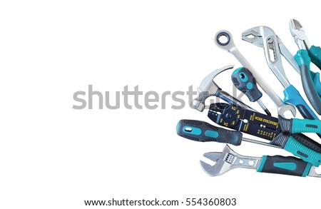 set of tools, Many tools isolated on white background. Royalty-Free Stock Photo #554360803