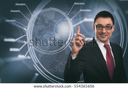 Handsome Businessman. Business Idea concept. Technology background