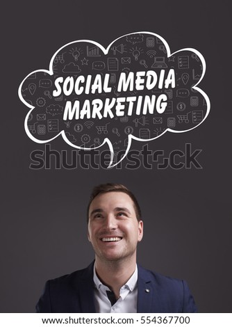 Business, Technology, Internet and marketing. Young businessman thinking about: Social media marketing