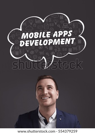 Business, Technology, Internet and marketing. Young businessman thinking about: mobile apps development