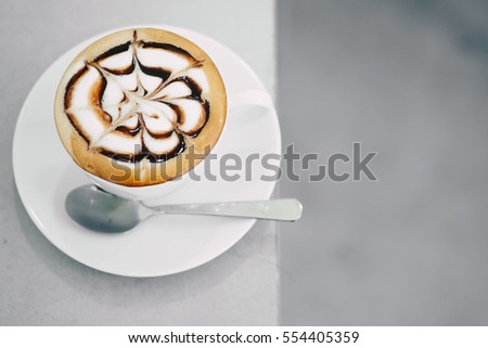 Cup of coffee latte art in coffee shop on thailand Japaness&hipster Style