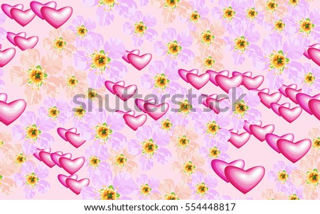 Valentine image with heart among flowers. Seamless pattern.