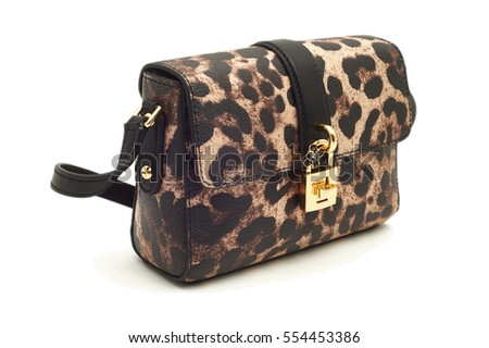 Front view panther handbag on the white background