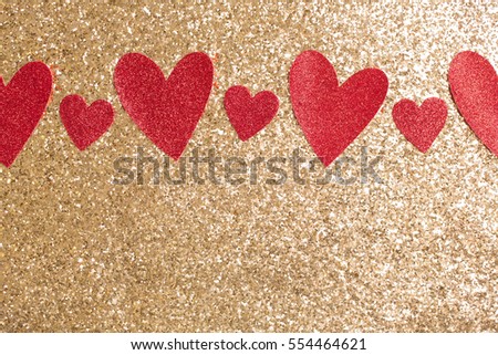 Red Hearts on Gold Glitter