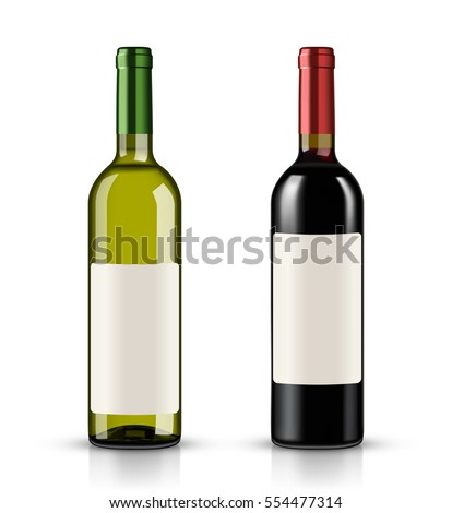 Red and white wine bottles on white background Royalty-Free Stock Photo #554477314
