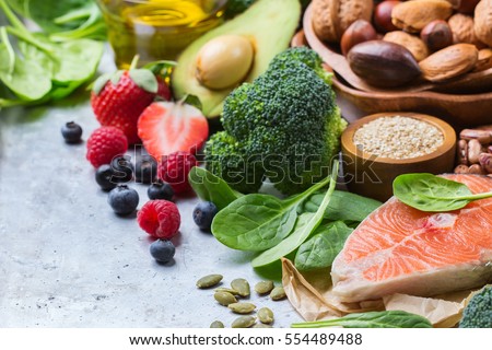 Selection of healthy food for heart, life concept Royalty-Free Stock Photo #554489488