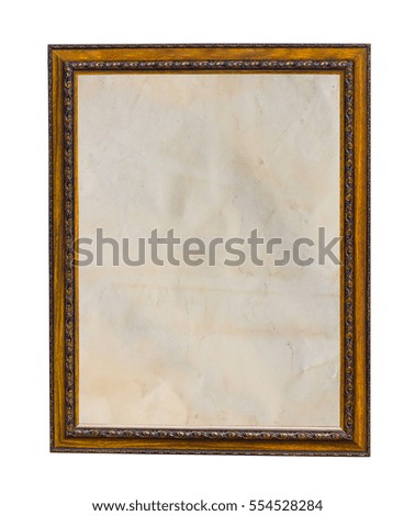 Wood frame with old paper fill isolated on white background