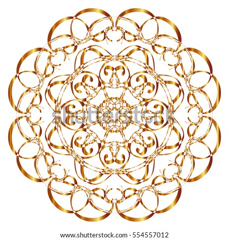 Gold circular pattern Kaleidoscope. East ornament. Mandala. Good for greeting cards, invitations. Print on fabric and paper.