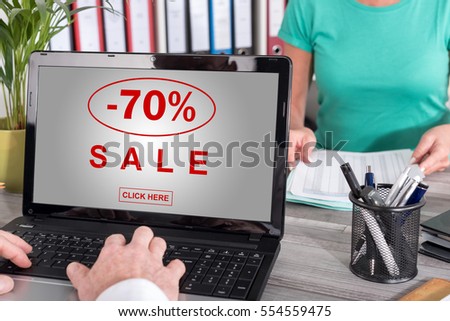 Laptop screen with sale concept