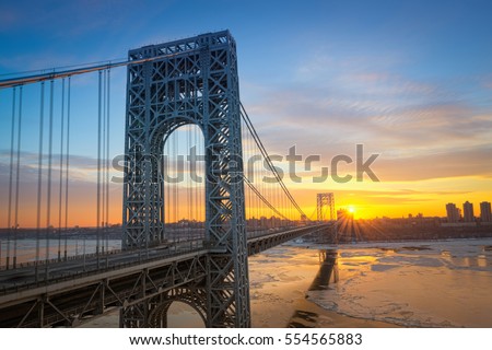 Sunrise at George Washington Bridge from New Jersey  Royalty-Free Stock Photo #554565883