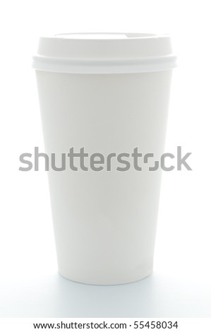 paper coffee cup with plastic top isolated on white background