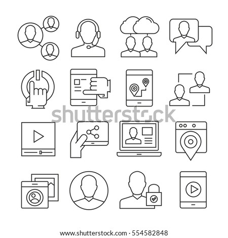 social media and network icons thin line style on white background