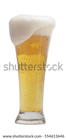 tall glass of light beer isolated on a white background
